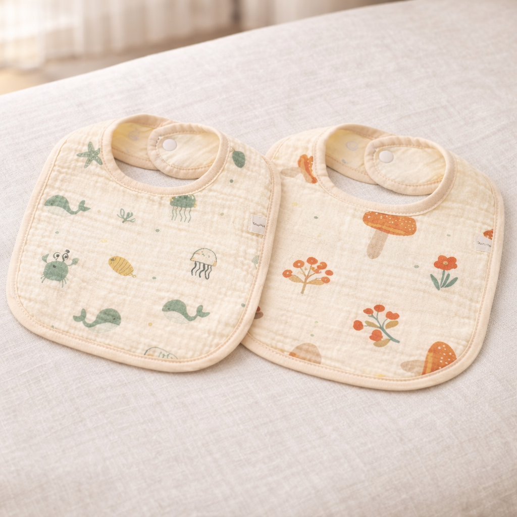 Weiches Musselin-Lätzchen mit süßen Motiven