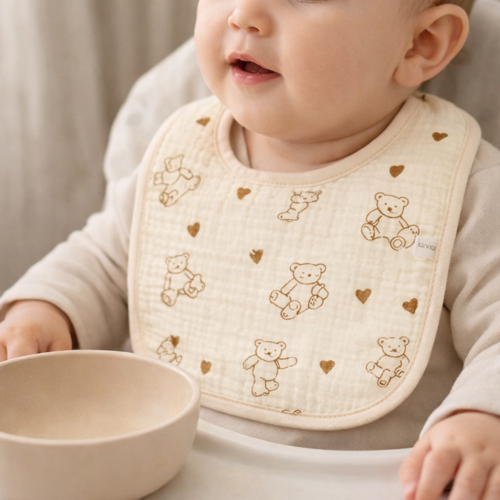 Weiches Musselin-Lätzchen mit süßen Motiven